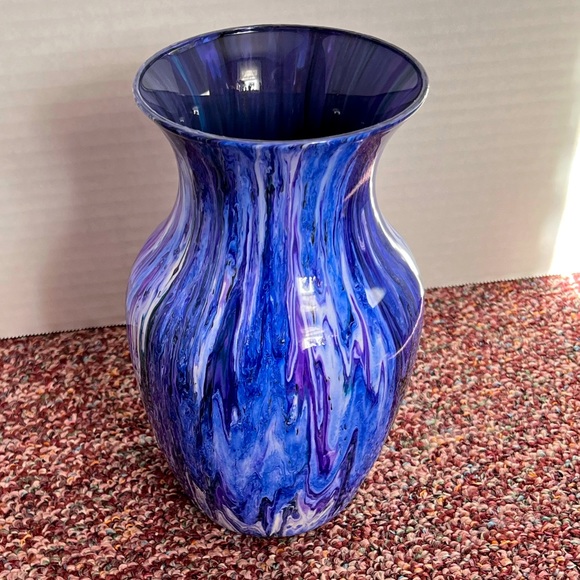 Multi-Color Pour Painted Glass Vase with Resin Topcoat - Handmade - Picture 3 of 10